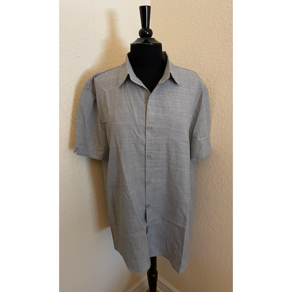 NEW - Men's Button Up Short Sleeve Gray Shirt - Sz XL